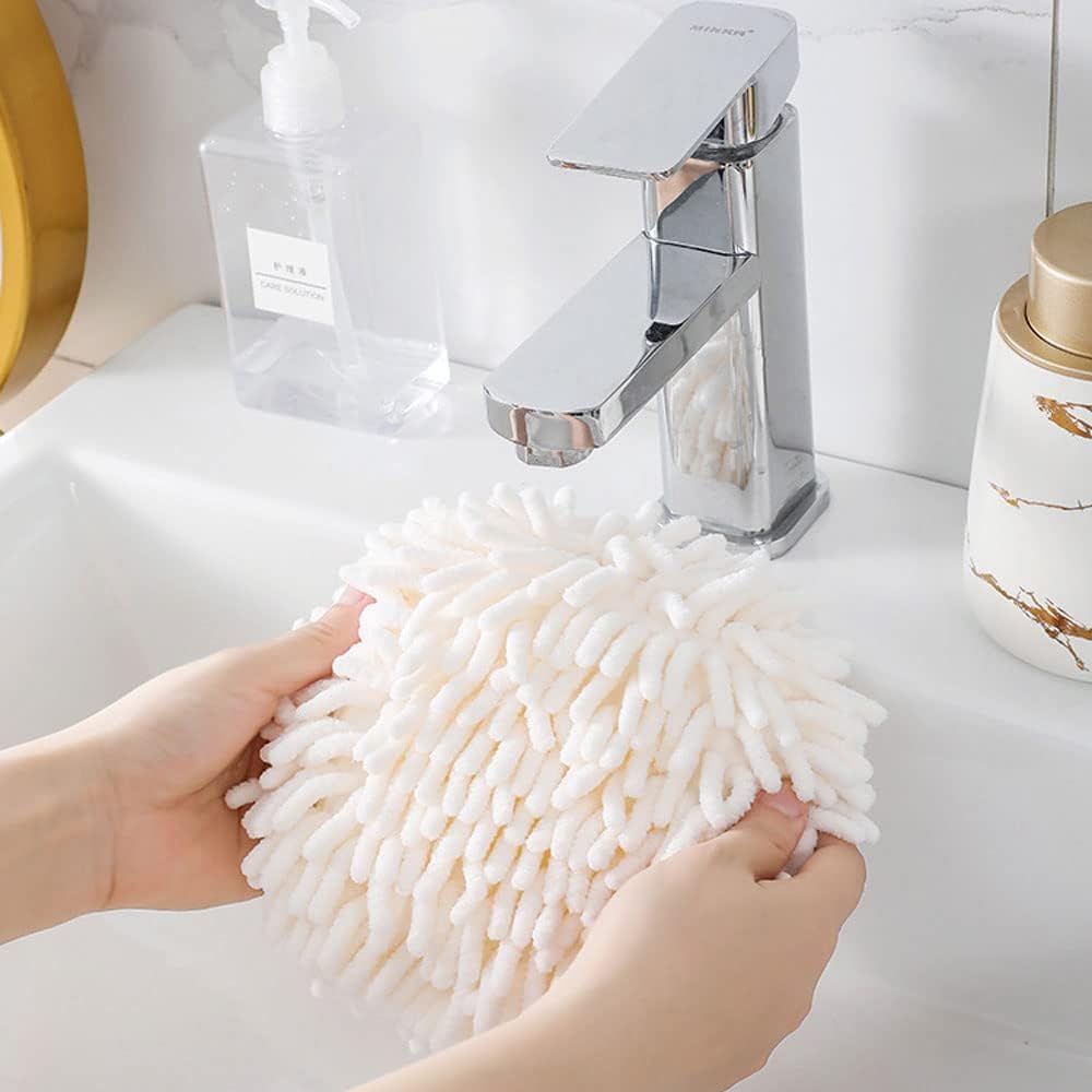 2 Packs Fuzzy Ball Towel,Hanging Bathroom HandTowels,Monochrome Chenille Fluffy Microfiber Decorative Ball Towel,Quick Dry Plush Absorbent Towels,Kitchen Hand Towels for Washstand