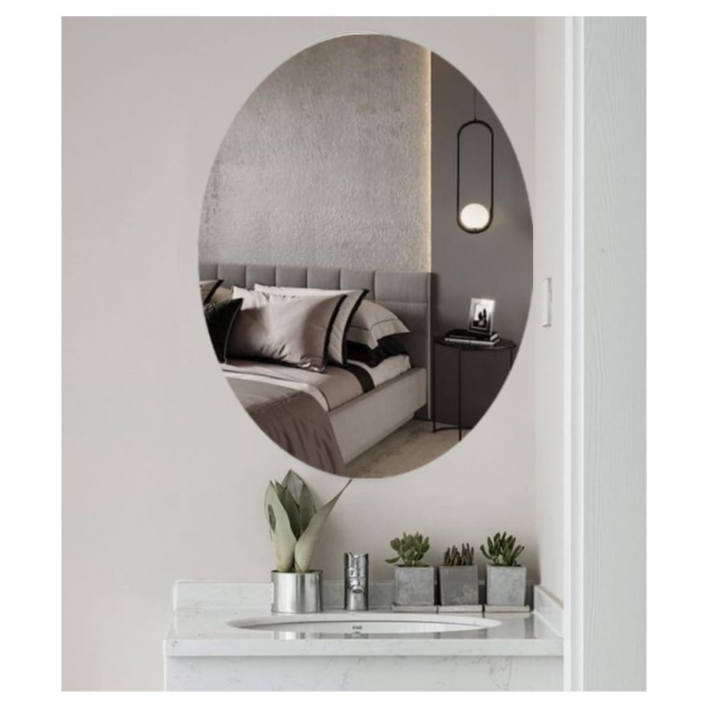 Estoy  Mirror Sheets Self-Adhesive Plastic Mirror Tiles Non-Glass Mirror Stickers for Home Decoration (Large, Oval)