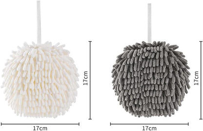 2 Packs Fuzzy Ball Towel,Hanging Bathroom HandTowels,Monochrome Chenille Fluffy Microfiber Decorative Ball Towel,Quick Dry Plush Absorbent Towels,Kitchen Hand Towels for Washstand