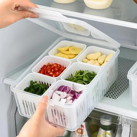 Fridge Storage Boxes | Freezer Storage Containers | Kitchen Storage Set | Vegetable Storage Box with Draining Crisper | Refrigerator Food Storage | Versatile Organizer (1 Pcs)