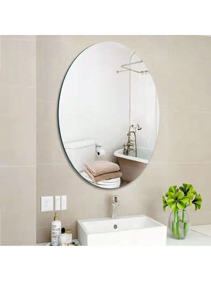 Estoy  Mirror Sheets Self-Adhesive Plastic Mirror Tiles Non-Glass Mirror Stickers for Home Decoration (Large, Oval)