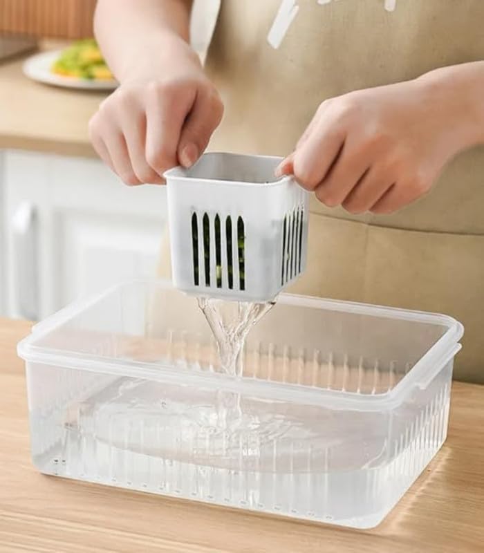 Fridge Storage Boxes | Freezer Storage Containers | Kitchen Storage Set | Vegetable Storage Box with Draining Crisper | Refrigerator Food Storage | Versatile Organizer (1 Pcs)