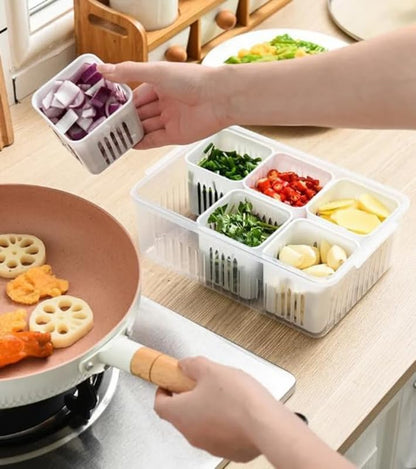 Fridge Storage Boxes | Freezer Storage Containers | Kitchen Storage Set | Vegetable Storage Box with Draining Crisper | Refrigerator Food Storage | Versatile Organizer (1 Pcs)