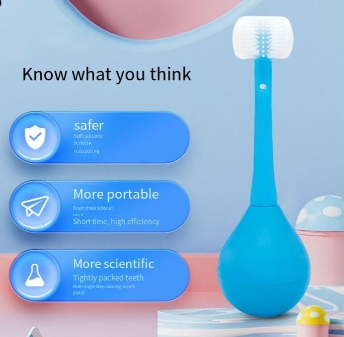 Estoy Kid Three Sides Soft Silicone Brush Head Manual Toothbrush, Cute Cartoon Creative Soft Toothbrush Suitable For Aged 2-12, Childrens Cleaning Toothbrush 1Pcs,Multicolour
