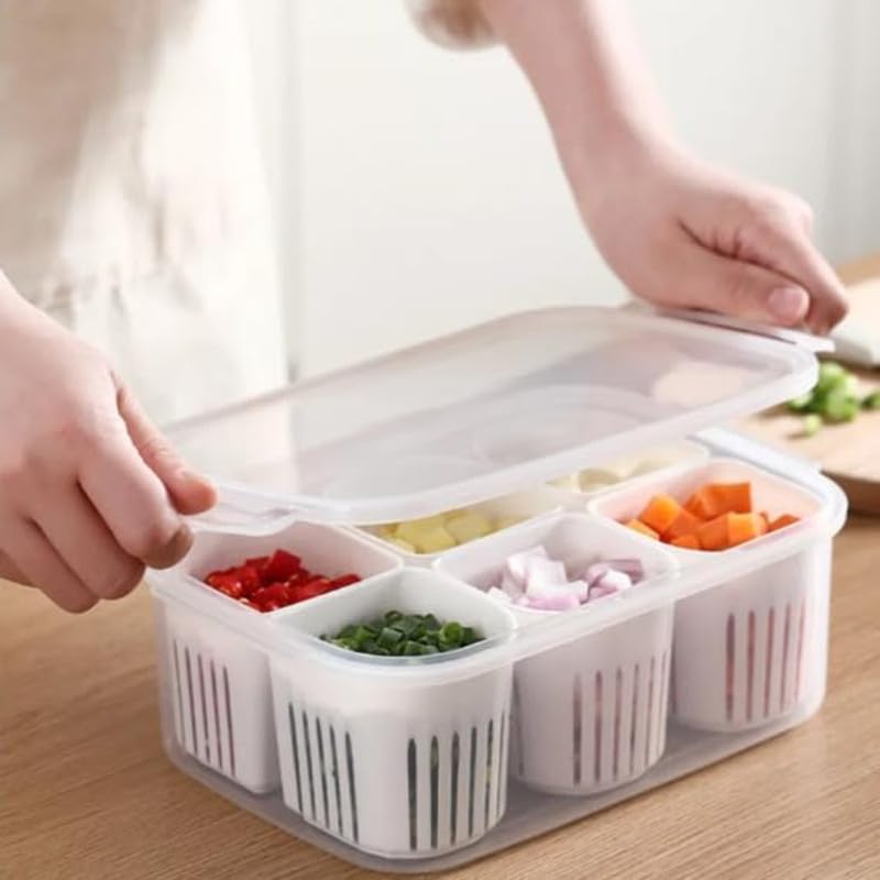Fridge Storage Boxes | Freezer Storage Containers | Kitchen Storage Set | Vegetable Storage Box with Draining Crisper | Refrigerator Food Storage | Versatile Organizer (1 Pcs)