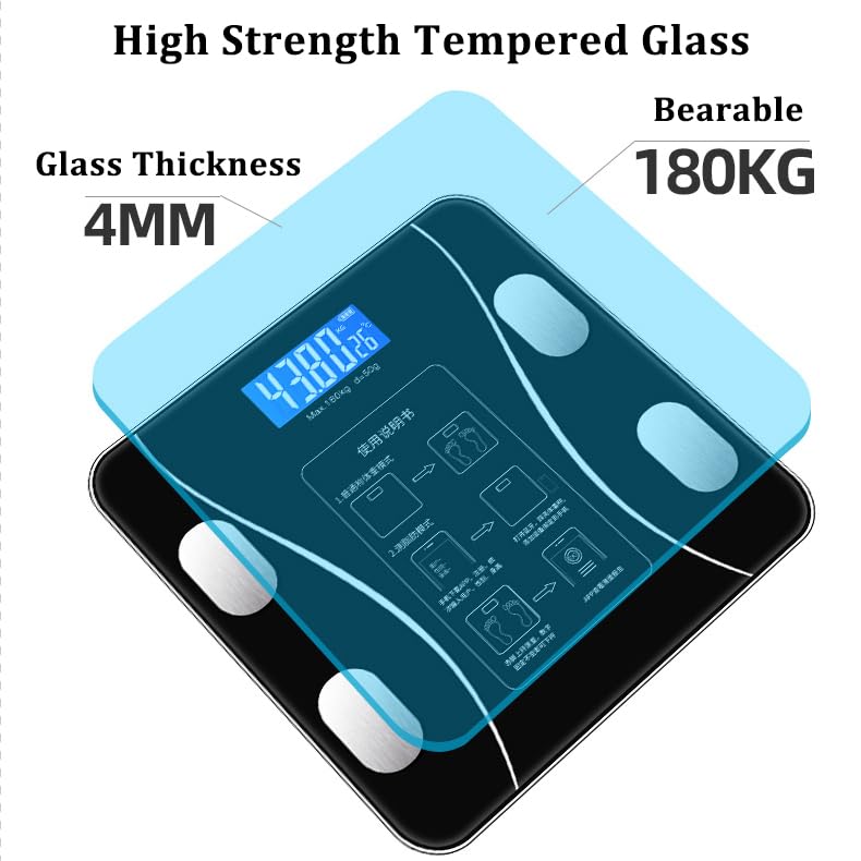 Scale for Body Weight and Fat Percentage, Body Fat Scale Smart BMI Highly Accurate Digital Bathroom Body Composition Analyzer with Wireless Smartphone APP(Black)