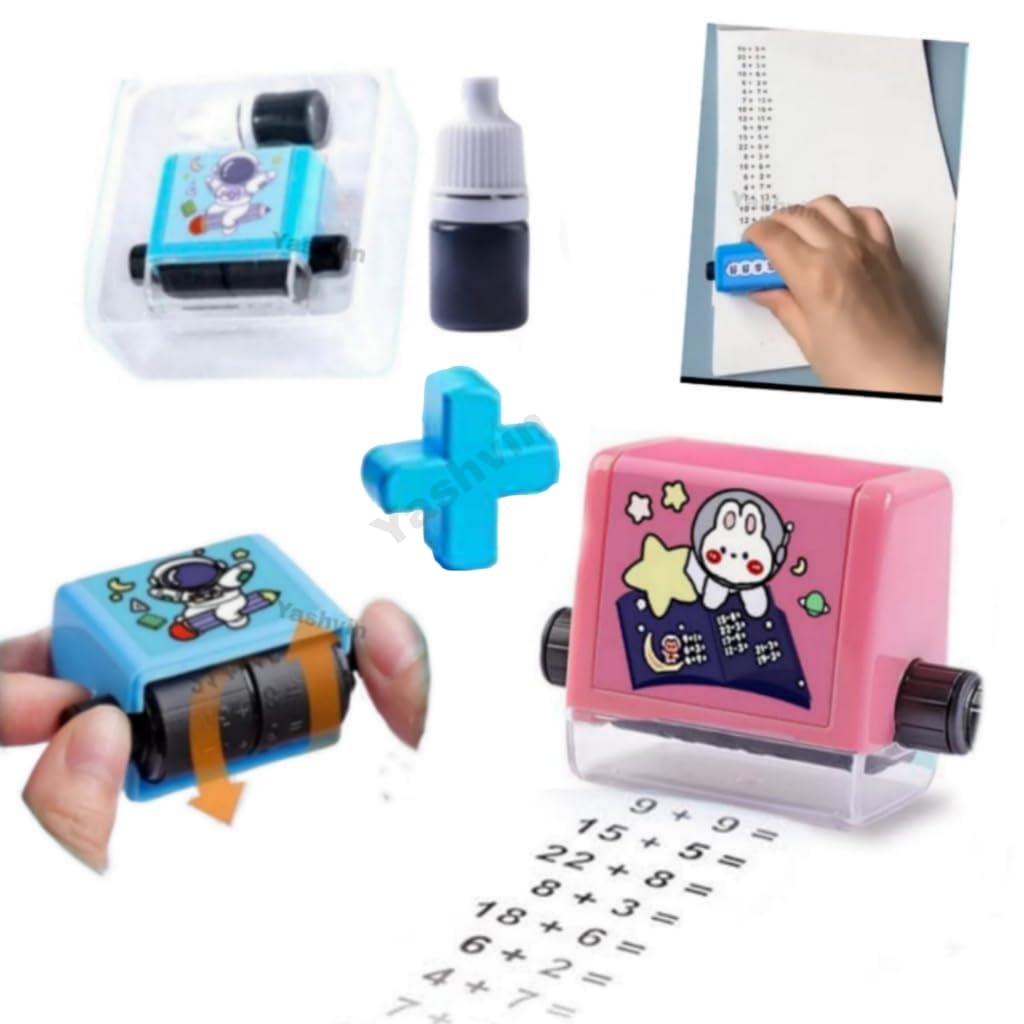 Smart Math Roller Stamps for Kids,2PCS Addition and Subtraction Teaching Stamps,Smart Math Roller Stamps Practice Tools Within 100 Learning Toy for Preschool Kindergarten Home Teacher Supplies
