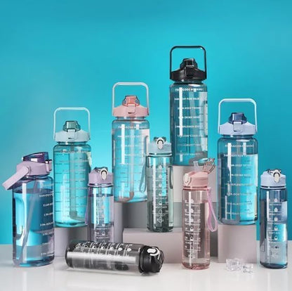 Motivational Time Marker Water Bottle with Straw & Handle | Bpa-Free Fitness 3 PCS Transparent Motivational Water Bottles  |