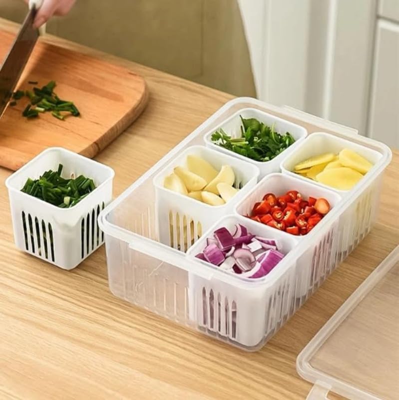 Fridge Storage Boxes | Freezer Storage Containers | Kitchen Storage Set | Vegetable Storage Box with Draining Crisper | Refrigerator Food Storage | Versatile Organizer (1 Pcs)