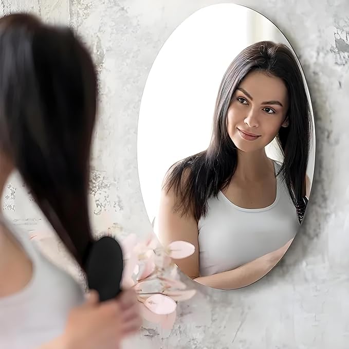 Estoy  Mirror Sheets Self-Adhesive Plastic Mirror Tiles Non-Glass Mirror Stickers for Home Decoration (Large, Oval)