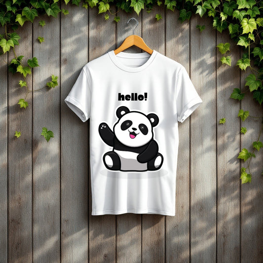 Cute Panda "Hello!" Graphic T-Shirt