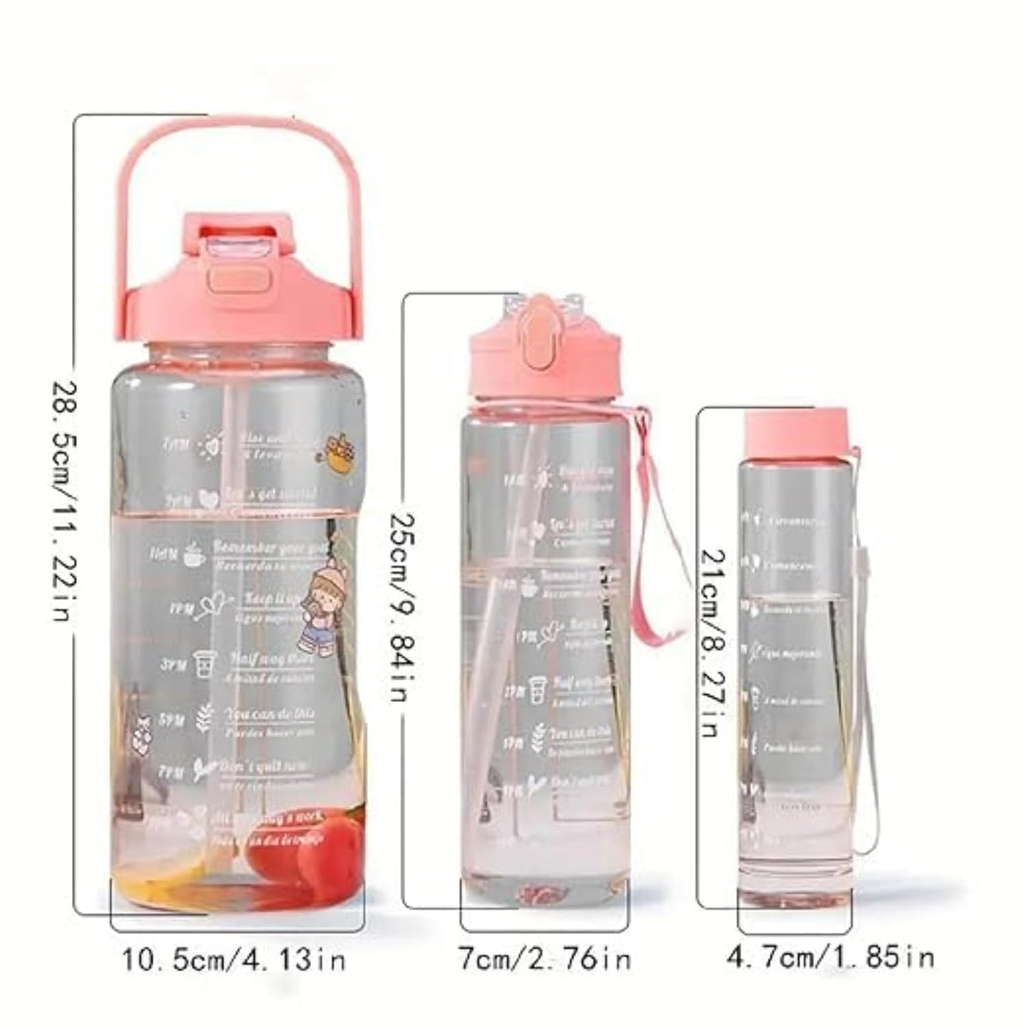 Motivational Time Marker Water Bottle with Straw & Handle | Bpa-Free Fitness 3 PCS Transparent Motivational Water Bottles  |