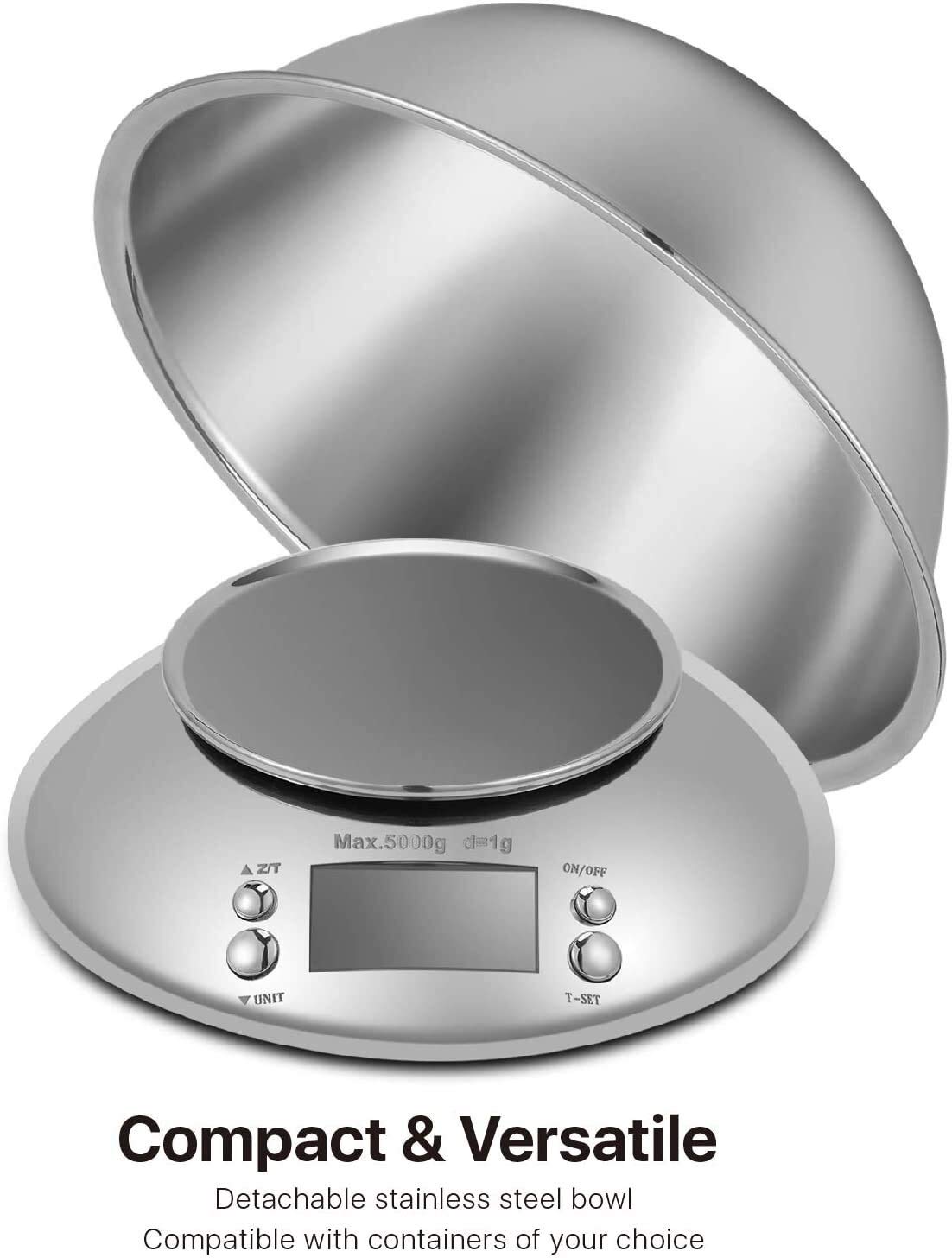 Digital Kitchen Scale with Stainless Steel Bowl – 5kg/1g Precision