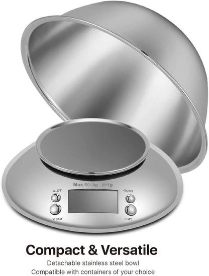 Digital Kitchen Scale with Stainless Steel Bowl – 5kg/1g Precision