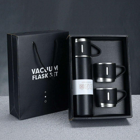 Premium Stainless Steel Vacuum Flask Gift Set (1 Flask + 2 Cups) – Elegant Hot & Cold Thermal Bottle Set with Gift Box