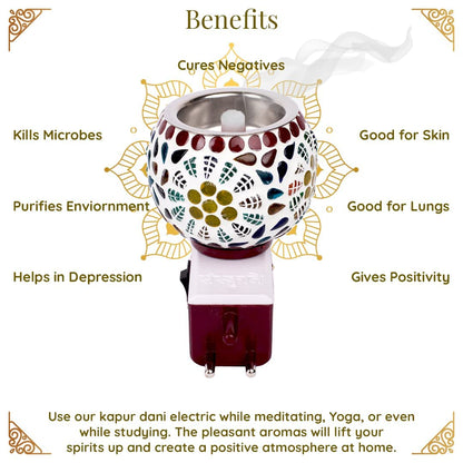 Estoy Wooden Kapoor Kapur Dani Camphor Karpuram Aroma Oil Diffuser Incense Burner Electrical Stand Machine Holder for Home,Office (Camphor NOT Included) (Glass)