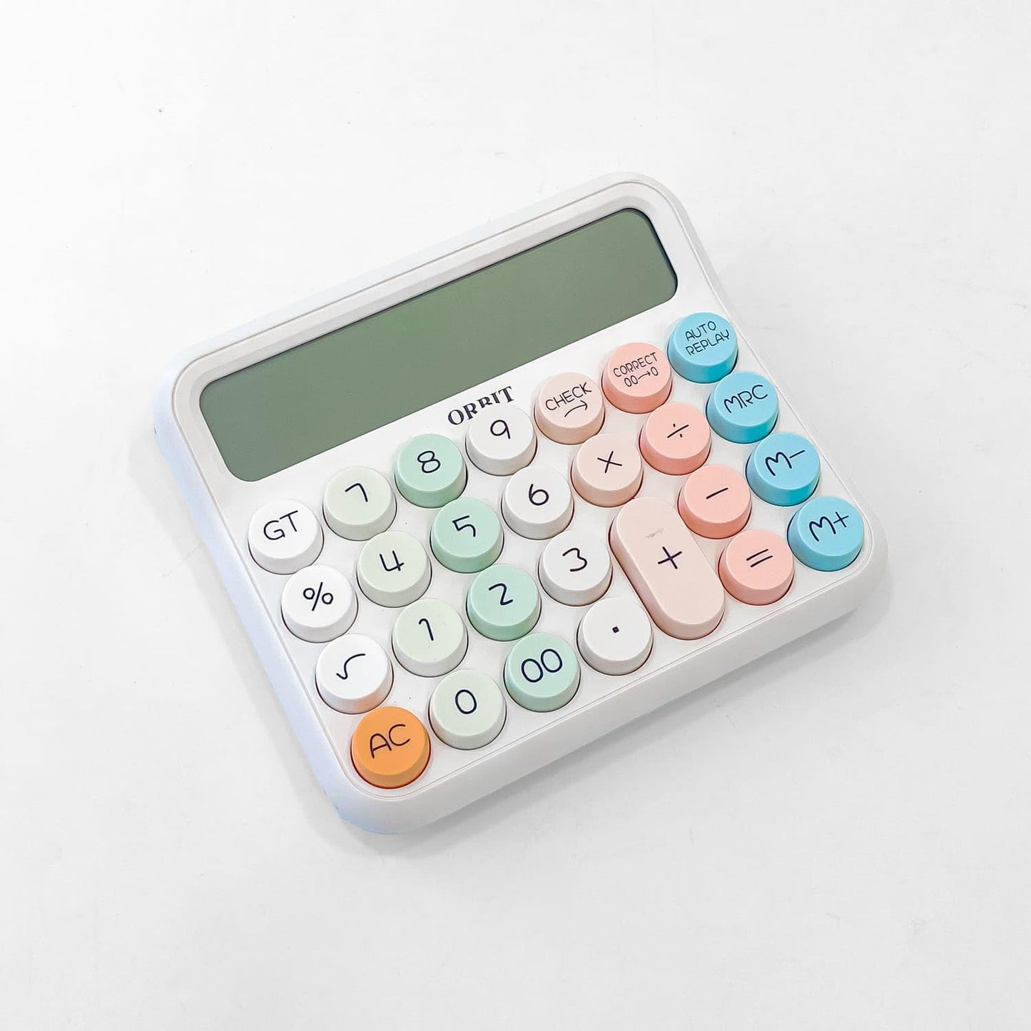 Orbit Retro Pastel Calculator – 12-Digit Large Display with Soft Round Buttons for Office & School Use
