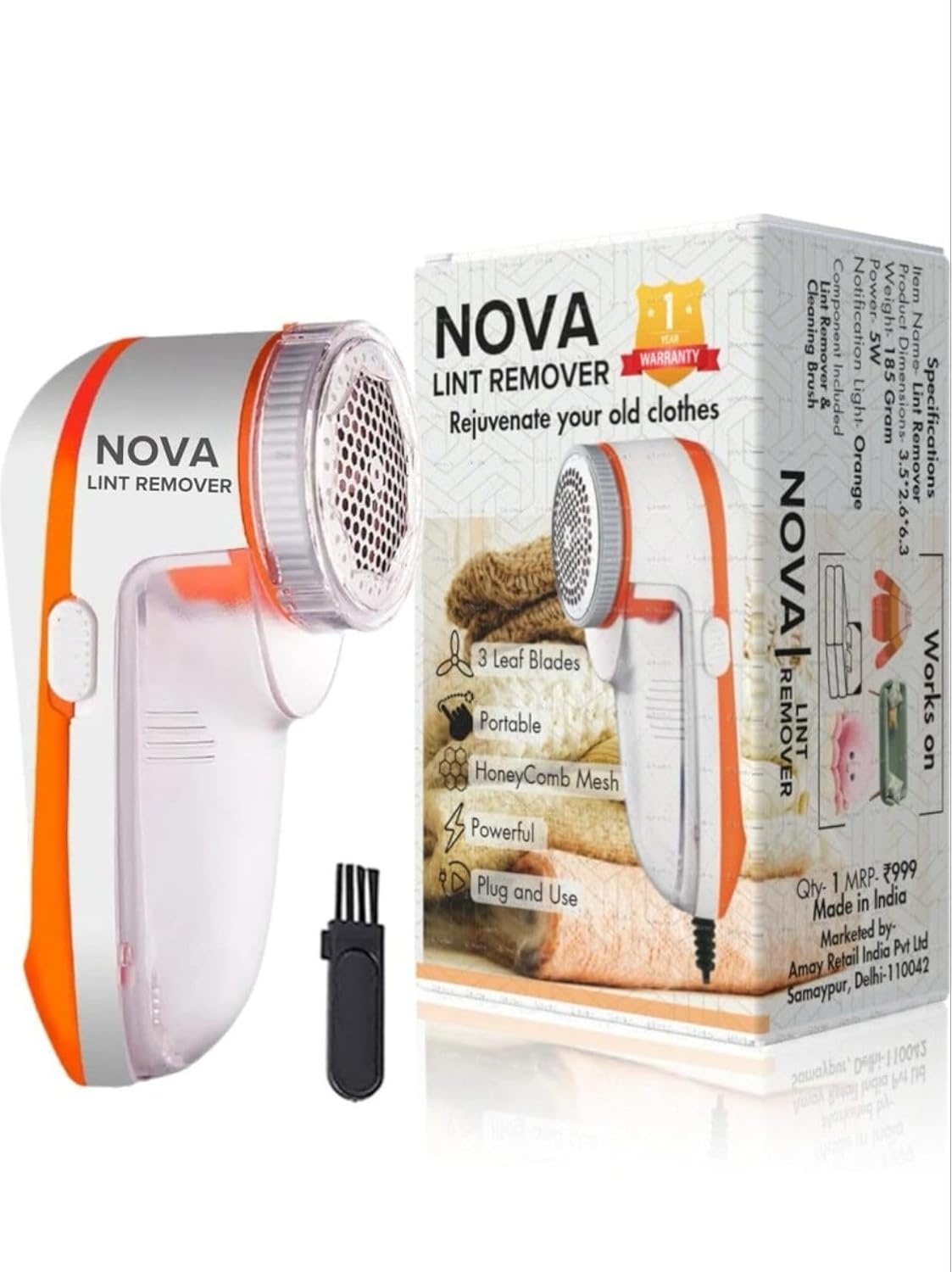 Lint Remover for Clothes Electric Fabric Lint Shaver with 6 Blades, 9000 RPM Motor for Sweater, Woolen Clothes and Blankets