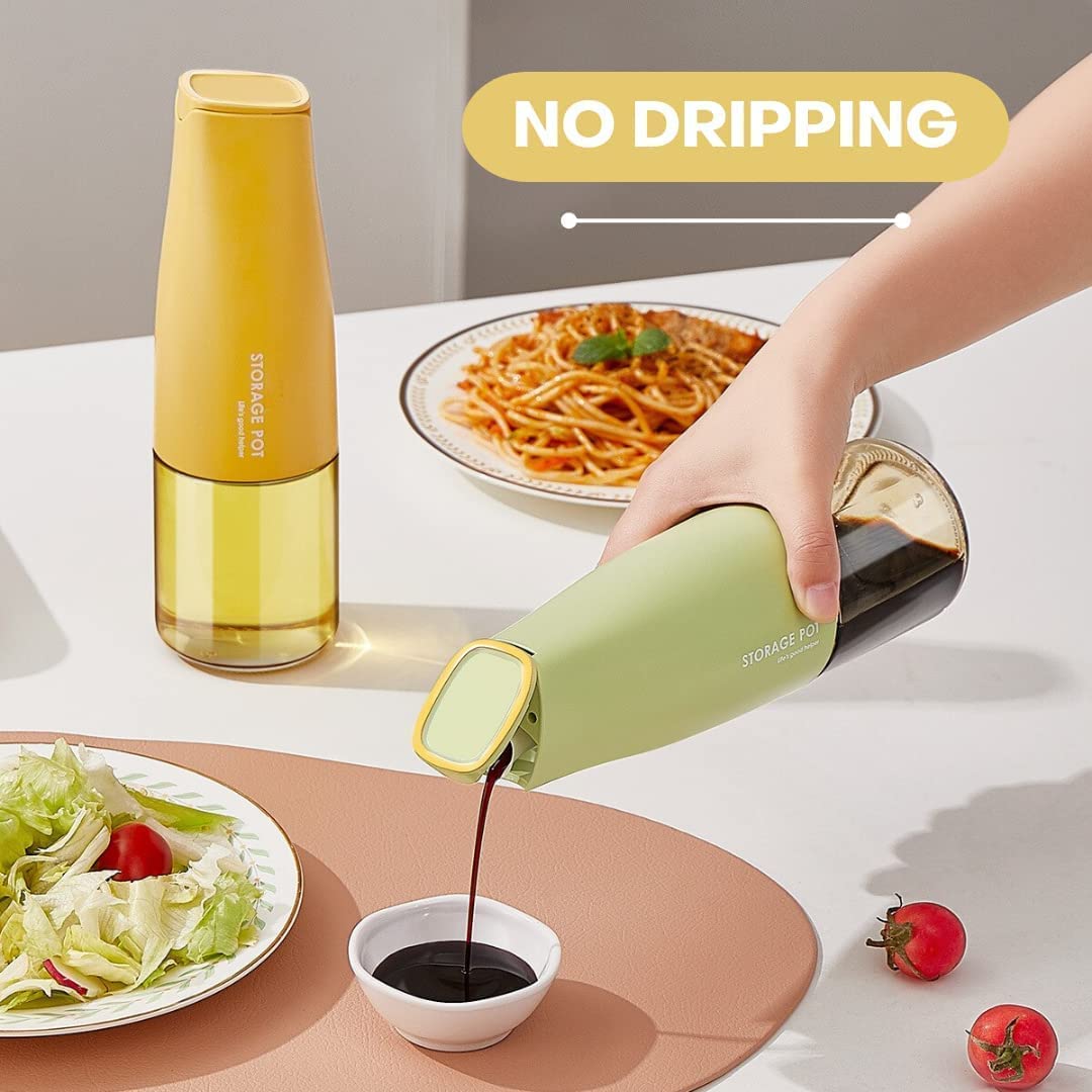 Oil Dispenser Bottle Glass - Oil and Vinegar Dispenser Glass Bottle with Gravity Automatic Opening and Closing Bottle, Drip Free Spout Oil Dispenser Bottle for Kitchen 500 ml
