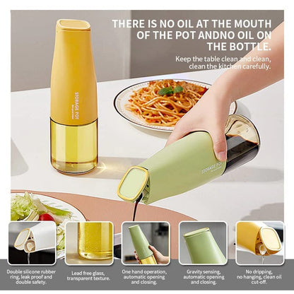 Oil Dispenser Bottle Glass - Oil and Vinegar Dispenser Glass Bottle with Gravity Automatic Opening and Closing Bottle, Drip Free Spout Oil Dispenser Bottle for Kitchen 500 ml