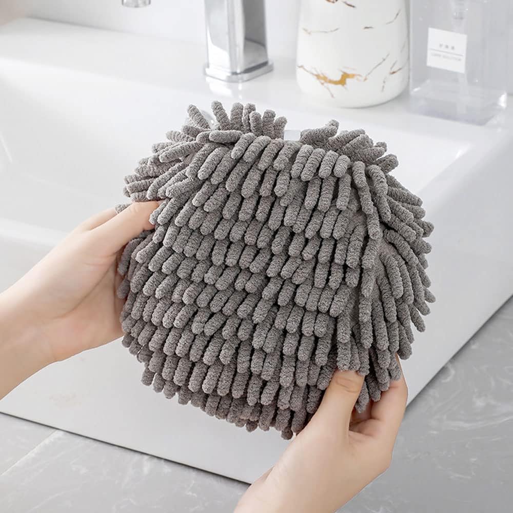 2 Packs Fuzzy Ball Towel,Hanging Bathroom HandTowels,Monochrome Chenille Fluffy Microfiber Decorative Ball Towel,Quick Dry Plush Absorbent Towels,Kitchen Hand Towels for Washstand