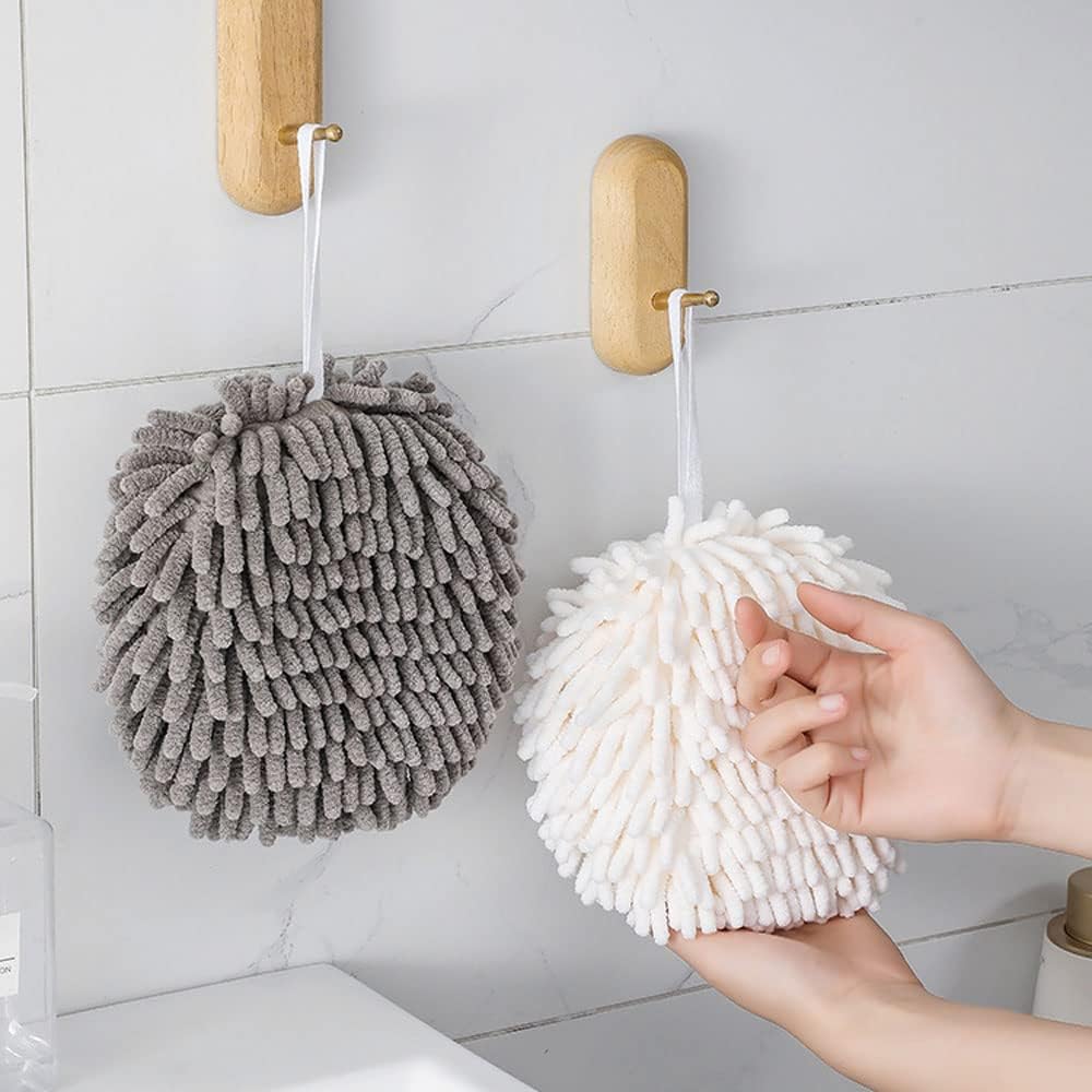 2 Packs Fuzzy Ball Towel,Hanging Bathroom HandTowels,Monochrome Chenille Fluffy Microfiber Decorative Ball Towel,Quick Dry Plush Absorbent Towels,Kitchen Hand Towels for Washstand