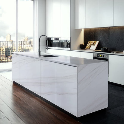 Estoy Marble Glossy PVC Self Adhesive Space Wallpaper Kitchen Countertop Waterproof Cabinet Liner Furniture - (White, 200 * 60 Cm - 12 Sqft Approx)