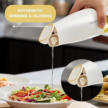 Oil Dispenser Bottle Glass - Oil and Vinegar Dispenser Glass Bottle with Gravity Automatic Opening and Closing Bottle, Drip Free Spout Oil Dispenser Bottle for Kitchen 500 ml