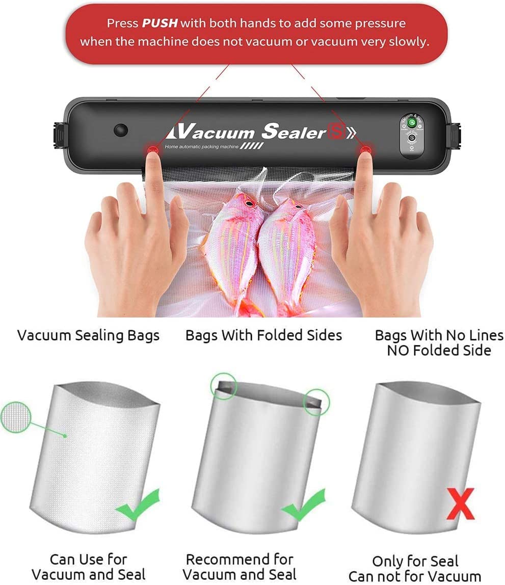 2in1 Electric Vacuum Sealer for Food Storage | Home Automatic Packing Sealing Machine | Household Kitchen Fresh Keeping food sealer Dry Moist Air sealing system with 06 food Bags (Medium)