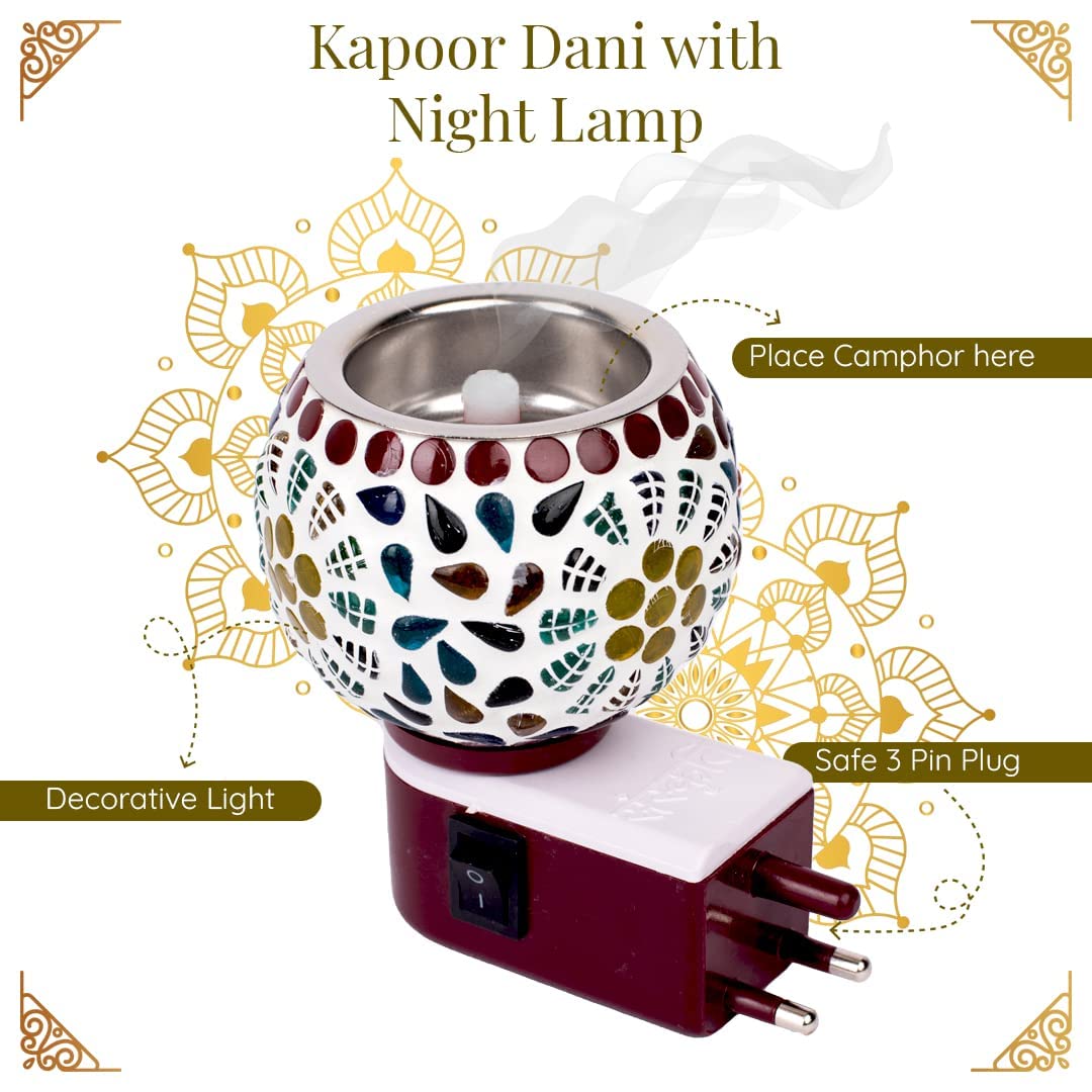 Estoy Wooden Kapoor Kapur Dani Camphor Karpuram Aroma Oil Diffuser Incense Burner Electrical Stand Machine Holder for Home,Office (Camphor NOT Included) (Glass)