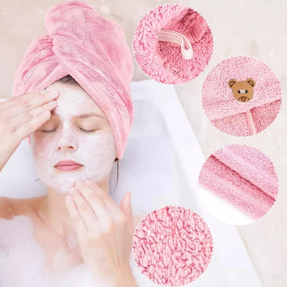 Microfiber 300 GSM Hair Towel Wrap Quick-Drying & Luxuriously Soft Hair-Drying Bathrobe for All Seasons - Elegant Design Hair Dry Cap, Made in India, Easy Care (Blue & Pink, Pack of 2)