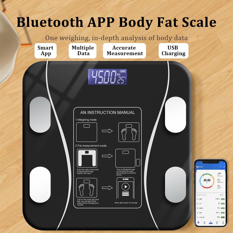 Scale for Body Weight and Fat Percentage, Body Fat Scale Smart BMI Highly Accurate Digital Bathroom Body Composition Analyzer with Wireless Smartphone APP(Black)