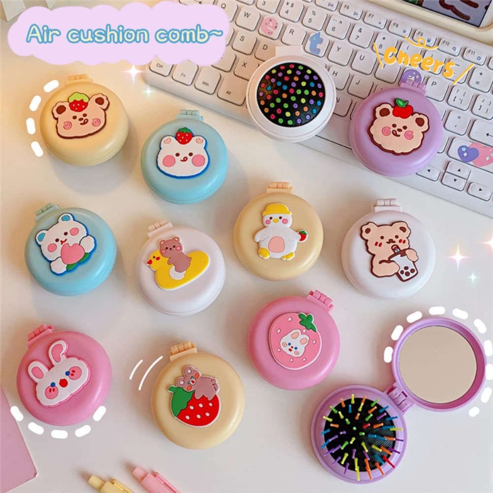 2pcs Travel Hair Brush Pocket Comb with Mini Mirror Portable Compact Folding Hair Brushes Round Mini Compact Massage Comb for Girls and Women Pink Rabbits