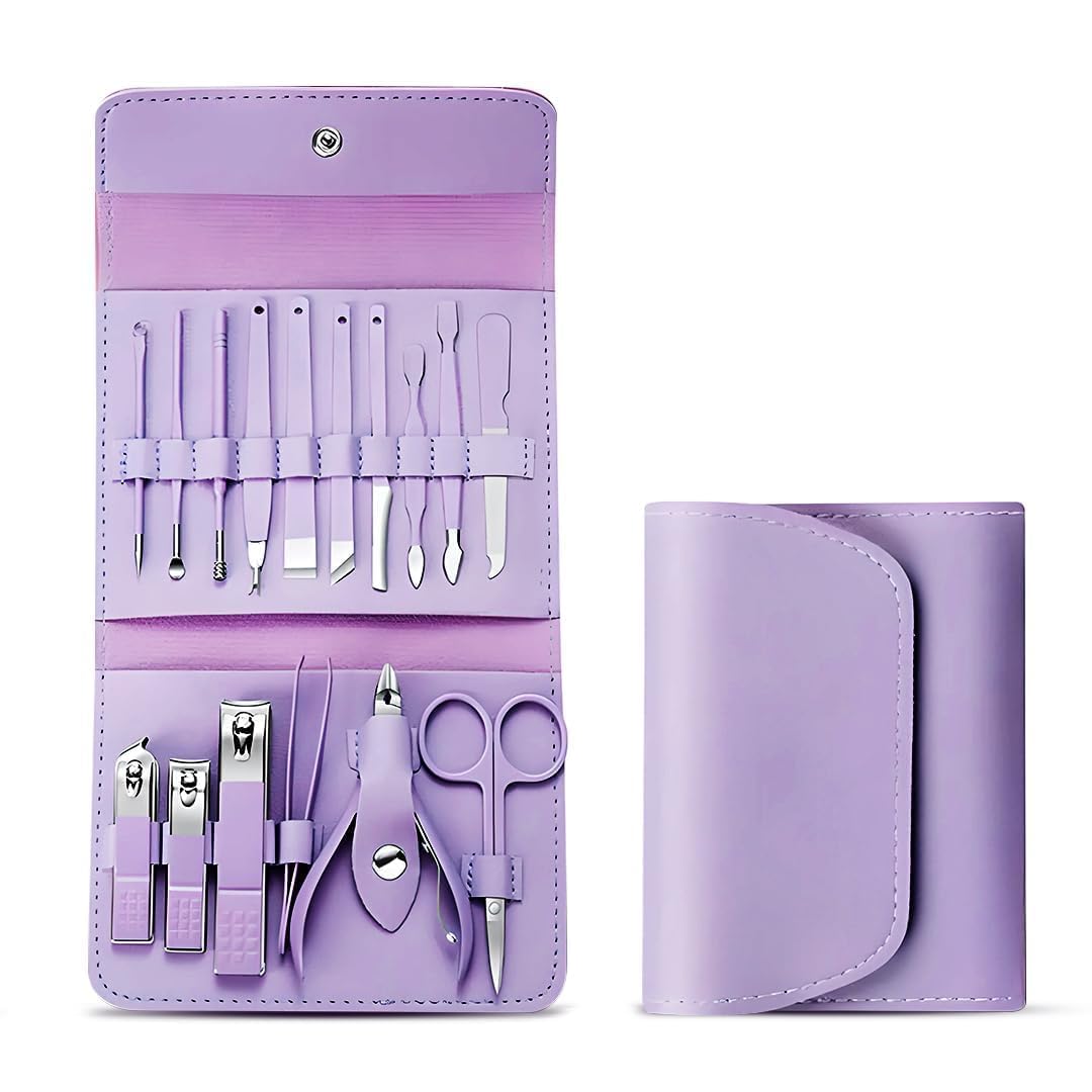 16-in-1 Professional Manicure Pedicure Kit – Blue Stainless Steel Grooming Set with Travel Case
