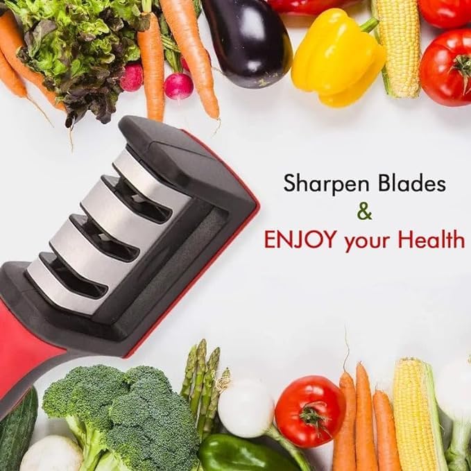 Estoy Knife Sharpeners for Kitchen Knives– Stainless Steel 4 in1 Kitchen Knife Sharpener – Easy to Use Knife Sharpening Kit with 4 Stage Sharpening Slots Black