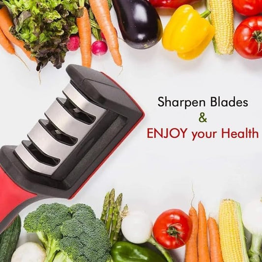 Estoy Knife Sharpeners for Kitchen Knives– Stainless Steel 4 in1 Kitchen Knife Sharpener – Easy to Use Knife Sharpening Kit with 4 Stage Sharpening Slots Black