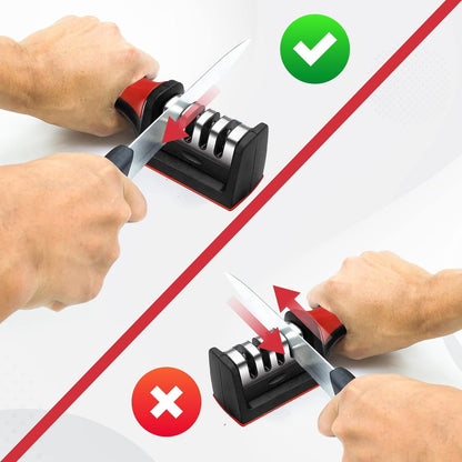 Estoy Knife Sharpeners for Kitchen Knives– Stainless Steel 4 in1 Kitchen Knife Sharpener – Easy to Use Knife Sharpening Kit with 4 Stage Sharpening Slots Black