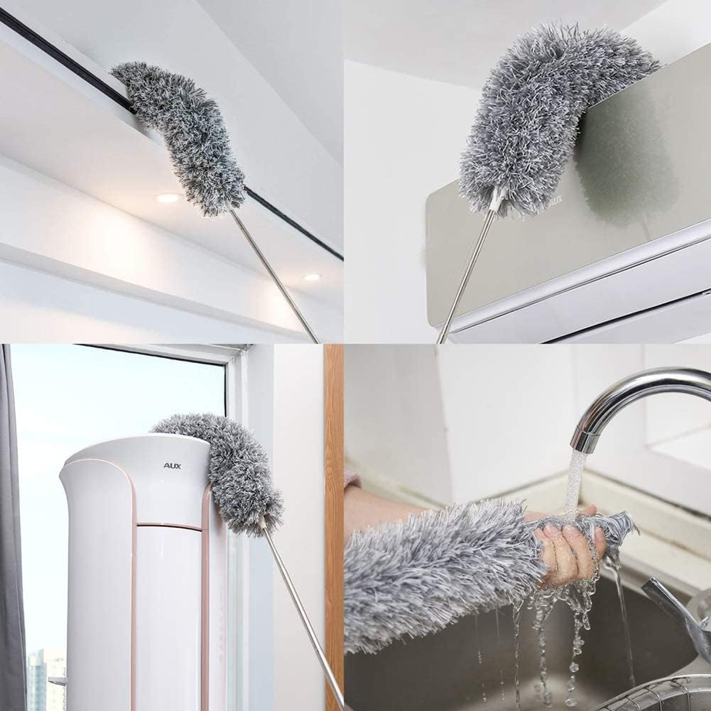 Long Handle Microfiber Feather Ceiling Duster for Dust Cleaning with extendable Pole 30-100 Inch with Anti Scratch Bendable Head Brush for Cleaning High Cobweb Stick high Ceiling Fan
