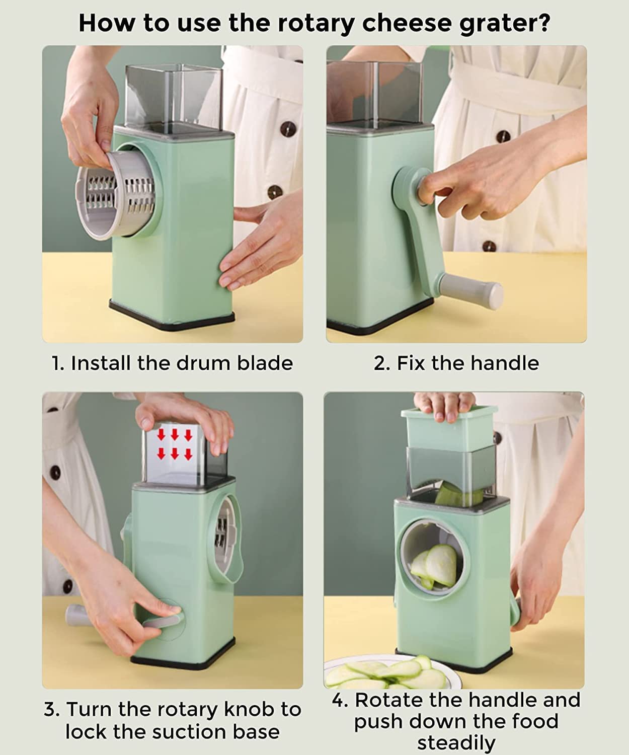 Manual Rotary Cheese & Vegetable Grater – Multi-Function Kitchen Slicer