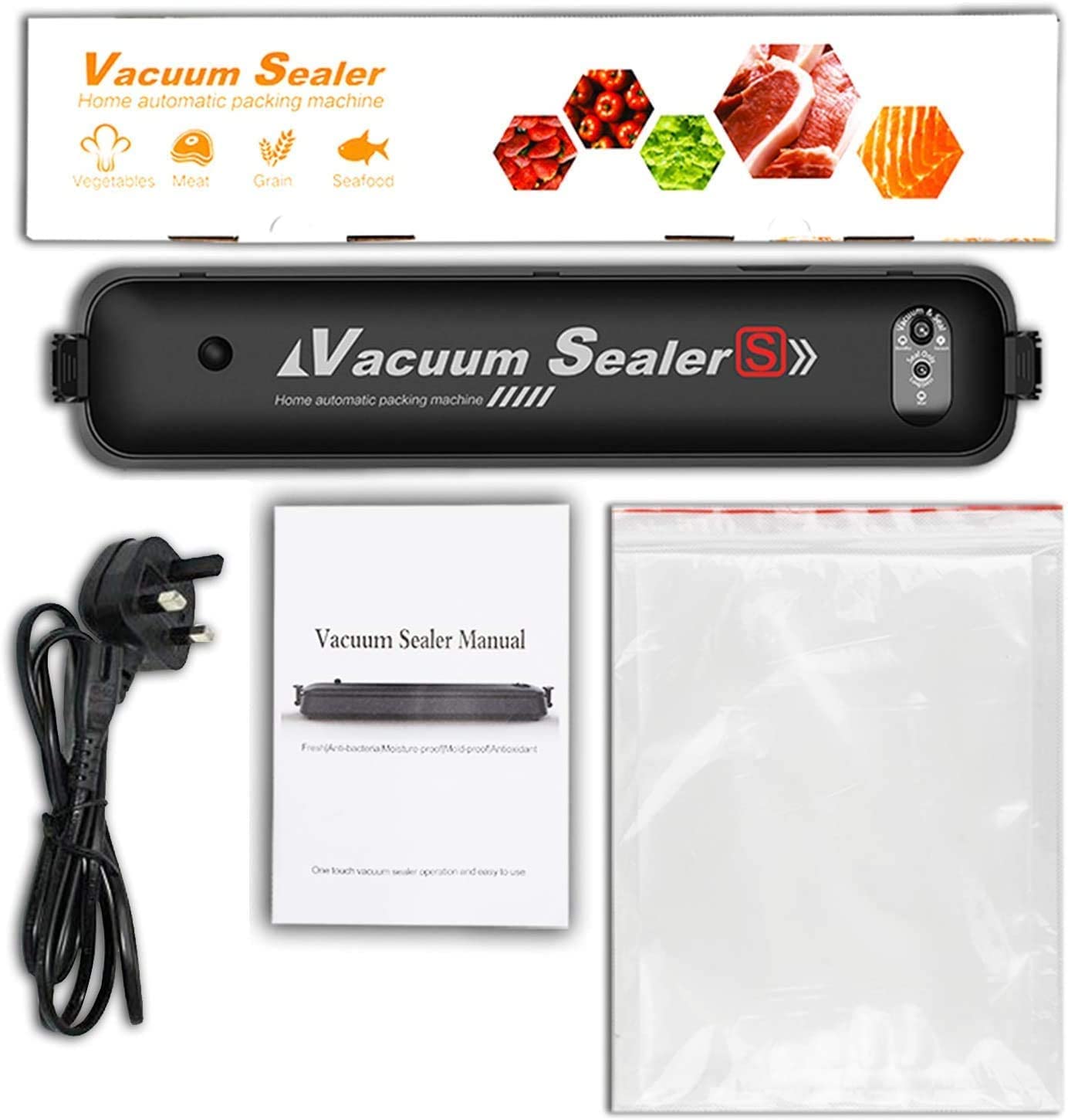 2in1 Electric Vacuum Sealer for Food Storage | Home Automatic Packing Sealing Machine | Household Kitchen Fresh Keeping food sealer Dry Moist Air sealing system with 06 food Bags (Medium)