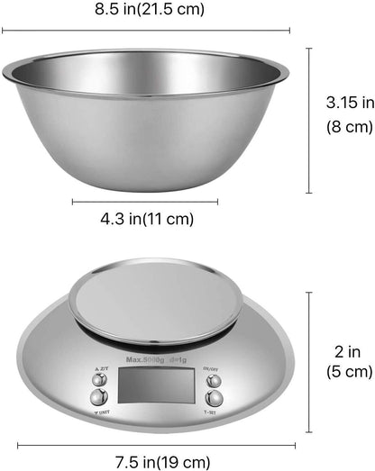 Digital Kitchen Scale with Stainless Steel Bowl – 5kg/1g Precision
