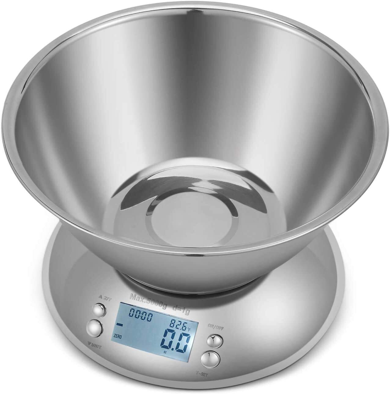 Digital Kitchen Scale with Stainless Steel Bowl – 5kg/1g Precision