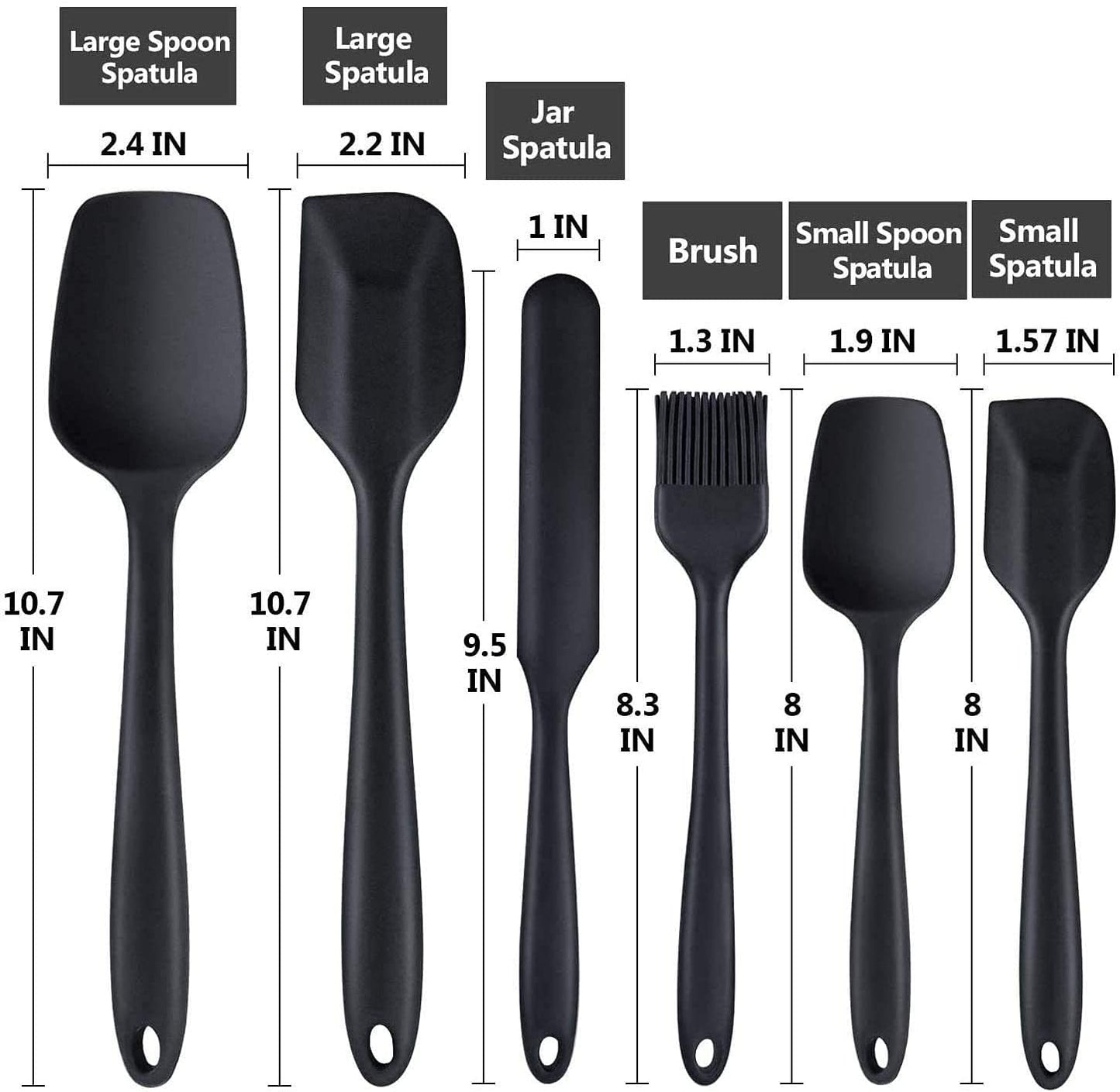 Estoy Silicone Spatula Sets of 6 Pcs Made of Food Grade Silicone One Piece Design Seamless Heat-Resistant Spatula Perfect for Spatula Cooking, Baking and Mixing (Black)