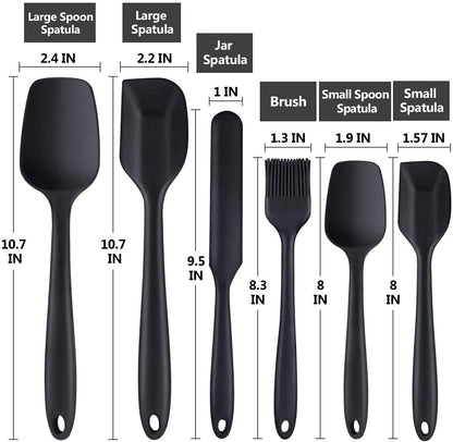 Estoy Silicone Spatula Sets of 6 Pcs Made of Food Grade Silicone One Piece Design Seamless Heat-Resistant Spatula Perfect for Spatula Cooking, Baking and Mixing (Black)