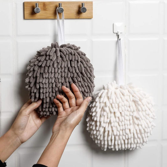 2 Packs Fuzzy Ball Towel,Hanging Bathroom HandTowels,Monochrome Chenille Fluffy Microfiber Decorative Ball Towel,Quick Dry Plush Absorbent Towels,Kitchen Hand Towels for Washstand
