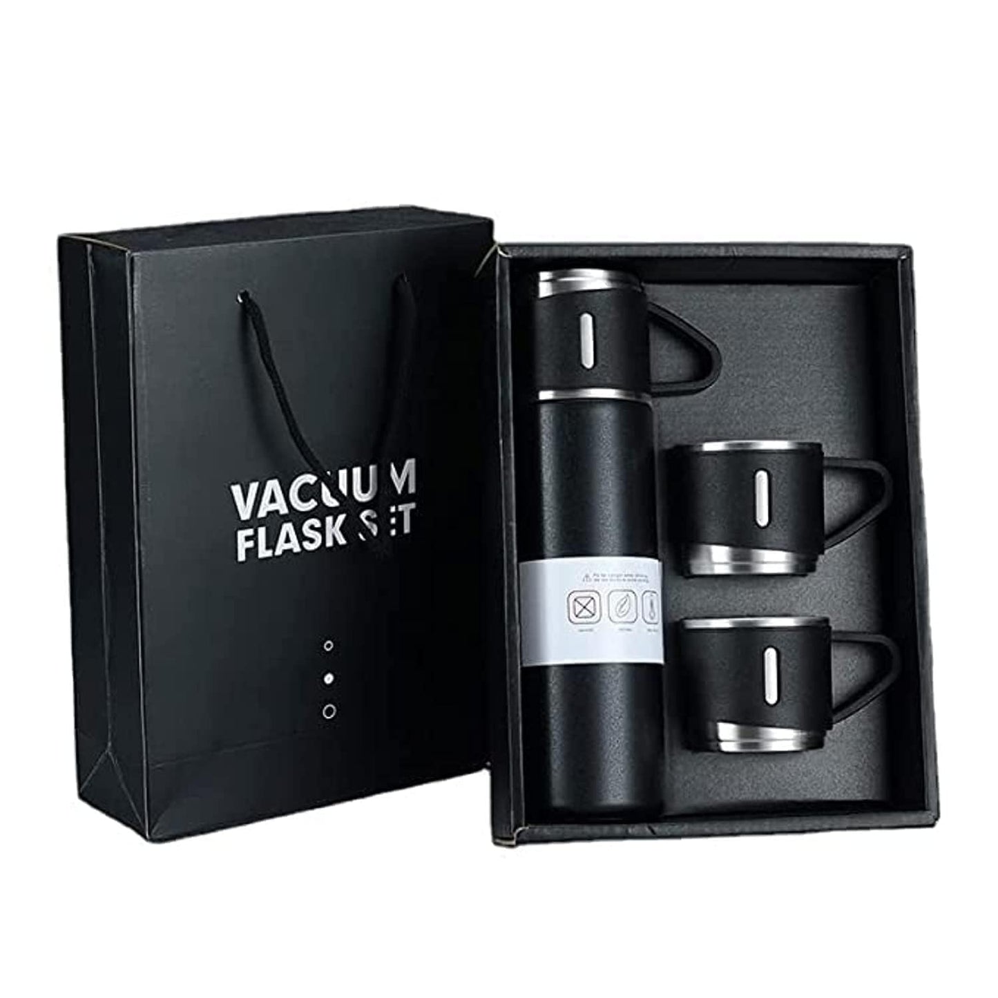 Premium Stainless Steel Vacuum Flask Gift Set (1 Flask + 2 Cups) – Elegant Hot & Cold Thermal Bottle Set with Gift Box