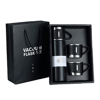 Premium Stainless Steel Vacuum Flask Gift Set (1 Flask + 2 Cups) – Elegant Hot & Cold Thermal Bottle Set with Gift Box