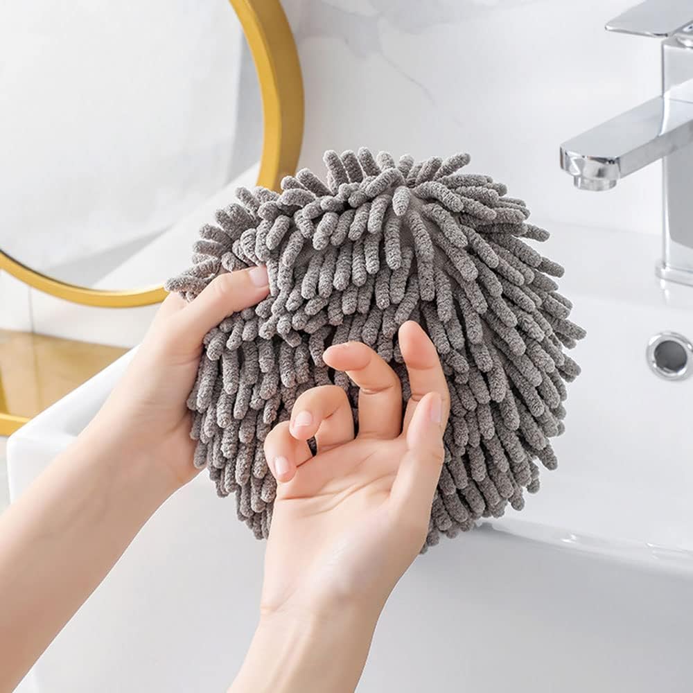 2 Packs Fuzzy Ball Towel,Hanging Bathroom HandTowels,Monochrome Chenille Fluffy Microfiber Decorative Ball Towel,Quick Dry Plush Absorbent Towels,Kitchen Hand Towels for Washstand