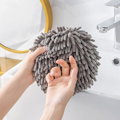 2 Packs Fuzzy Ball Towel,Hanging Bathroom HandTowels,Monochrome Chenille Fluffy Microfiber Decorative Ball Towel,Quick Dry Plush Absorbent Towels,Kitchen Hand Towels for Washstand