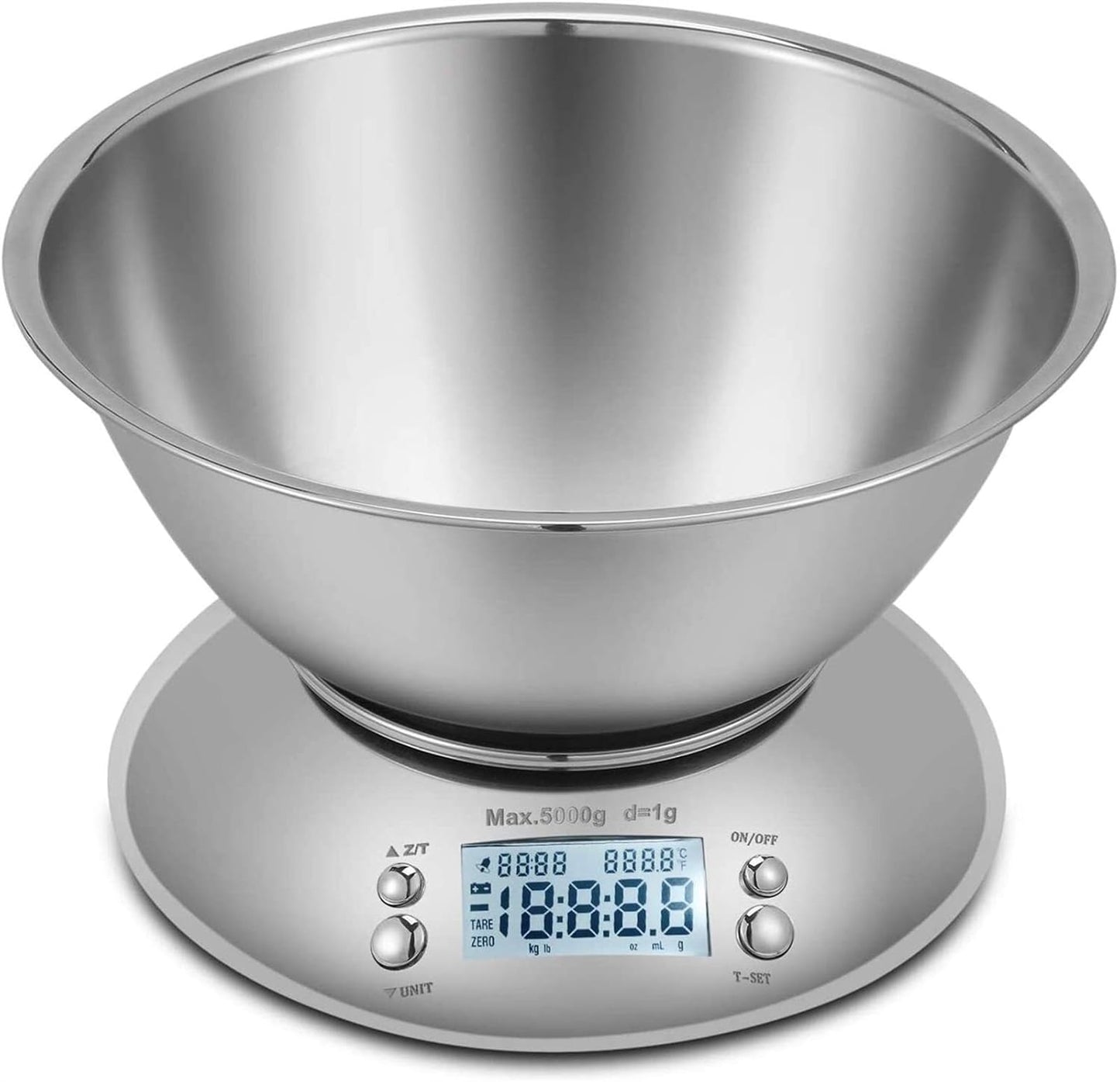Digital Kitchen Scale with Stainless Steel Bowl – 5kg/1g Precision